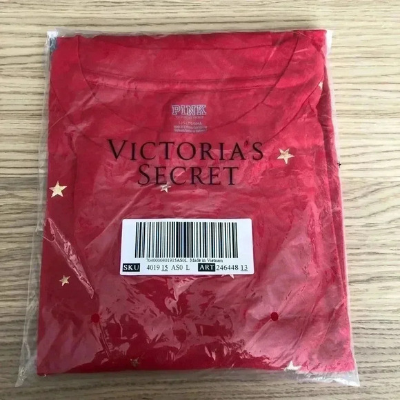 🆕PINK EVERYDAY LONG SLEEVE STARS CROPPED TEE L🆕 - Picture 3 of 4